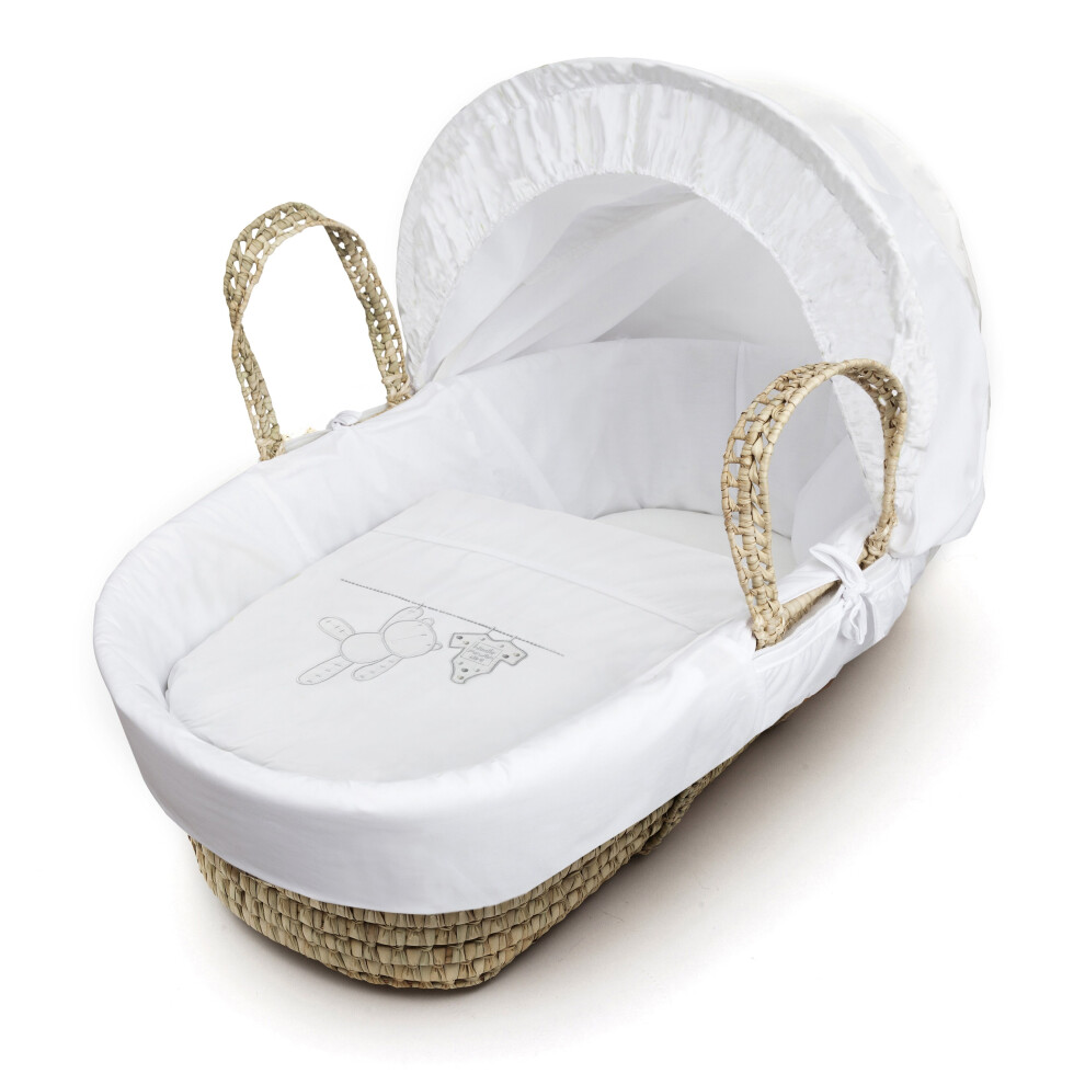 White Teddy Wash Day Palm Moses Basket With Mattress & Padded Liner