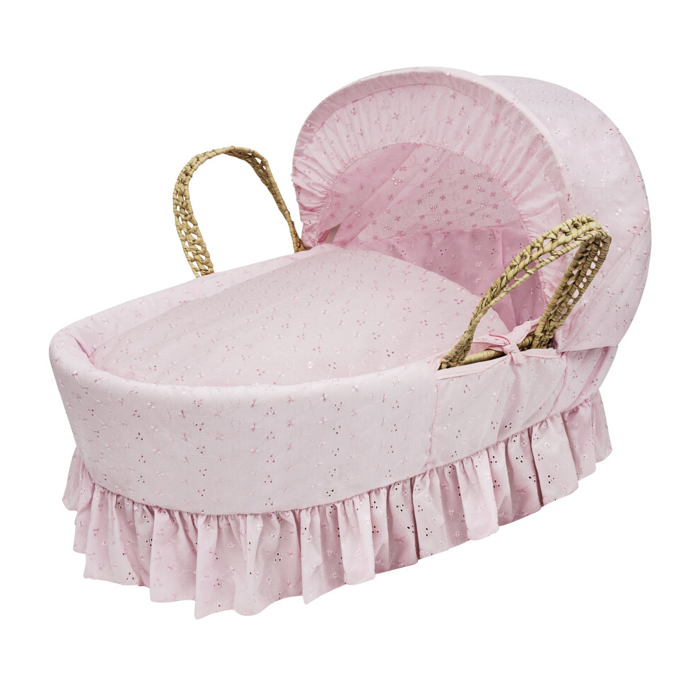 BA Pink Palm Moses Basket With Mattress & Bedding for girls