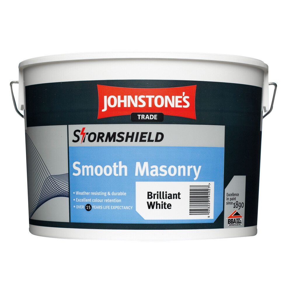 Johnstone's Smooth Masonry Paint Brilliant With Quick Rain Resistance Technology 10L White