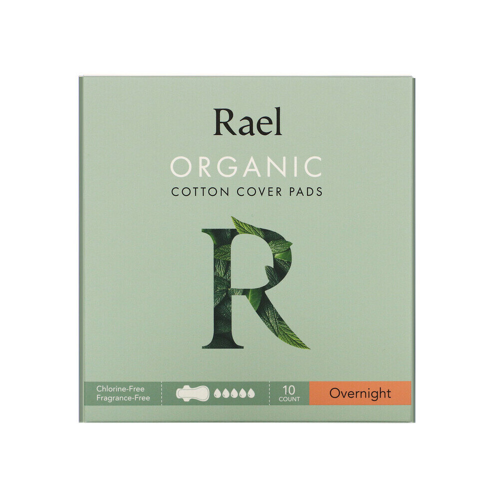 Rael , Organic Cotton Cover Pads, Overnight, 10 Count