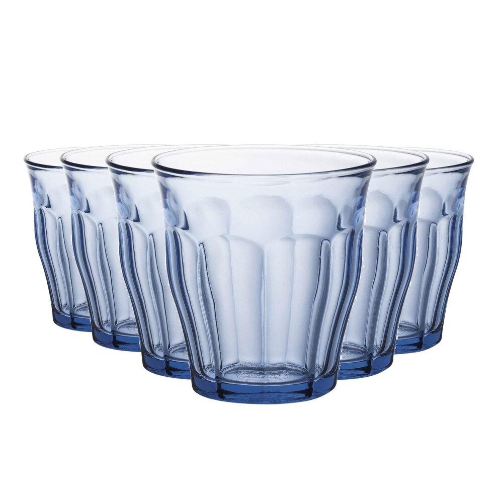 Duralex Picardie Glass Juice Water Tumblers Glasses Set Blue 250ml x12