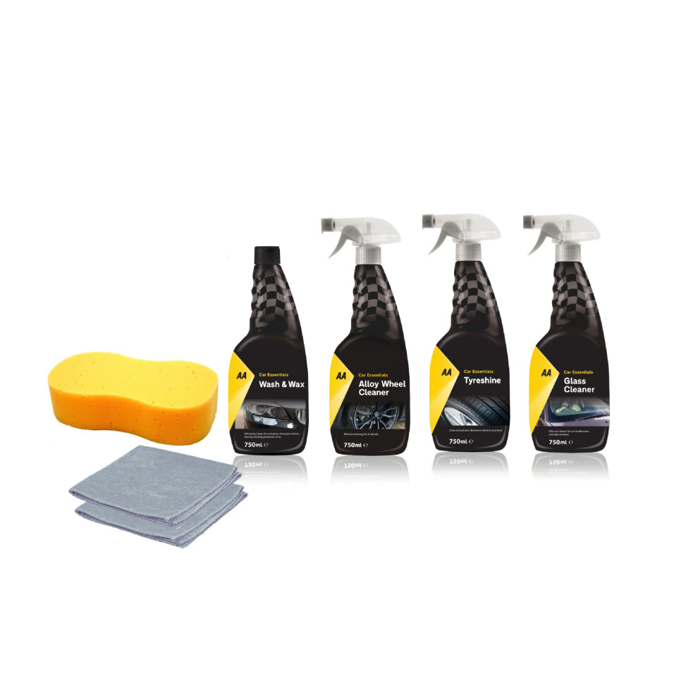 Aa Car Cleaning Kit 4 X 750Ml With Jumbo Sponge And 2 X Microfibres 5060744381761