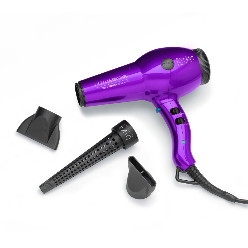 Diva Ultima 5000 Pro Hair Dryer + Free Air Styling Wand Purple