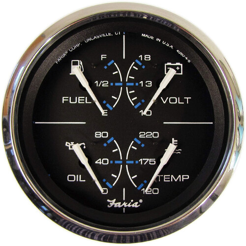 Faria Chesapeake Black 4"  Multifunction Gauge - Fuel,