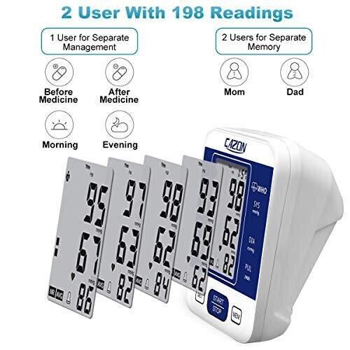 CAZON Blood Pressure Monitor Upper Arm Digital BP Machine for Home Use