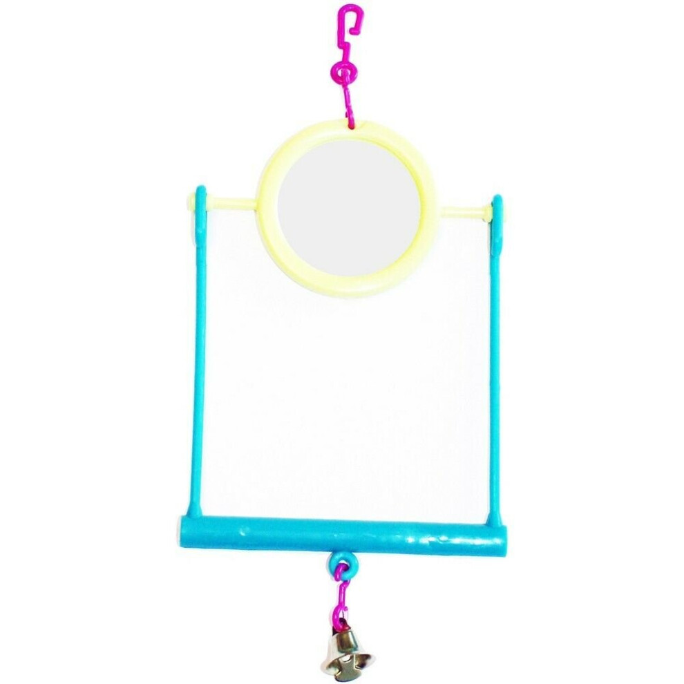Small Caged Bird Mirror & Swing plus Bell Toy Budgie Finch Canary Parakeets