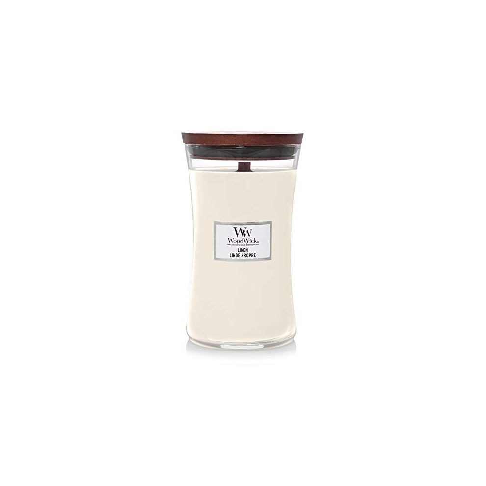 Woodwick Large Hourglass Scented Candle | Linen | with Crackling Wick | Burn Time: Up to 130 Hours Glass, Linen