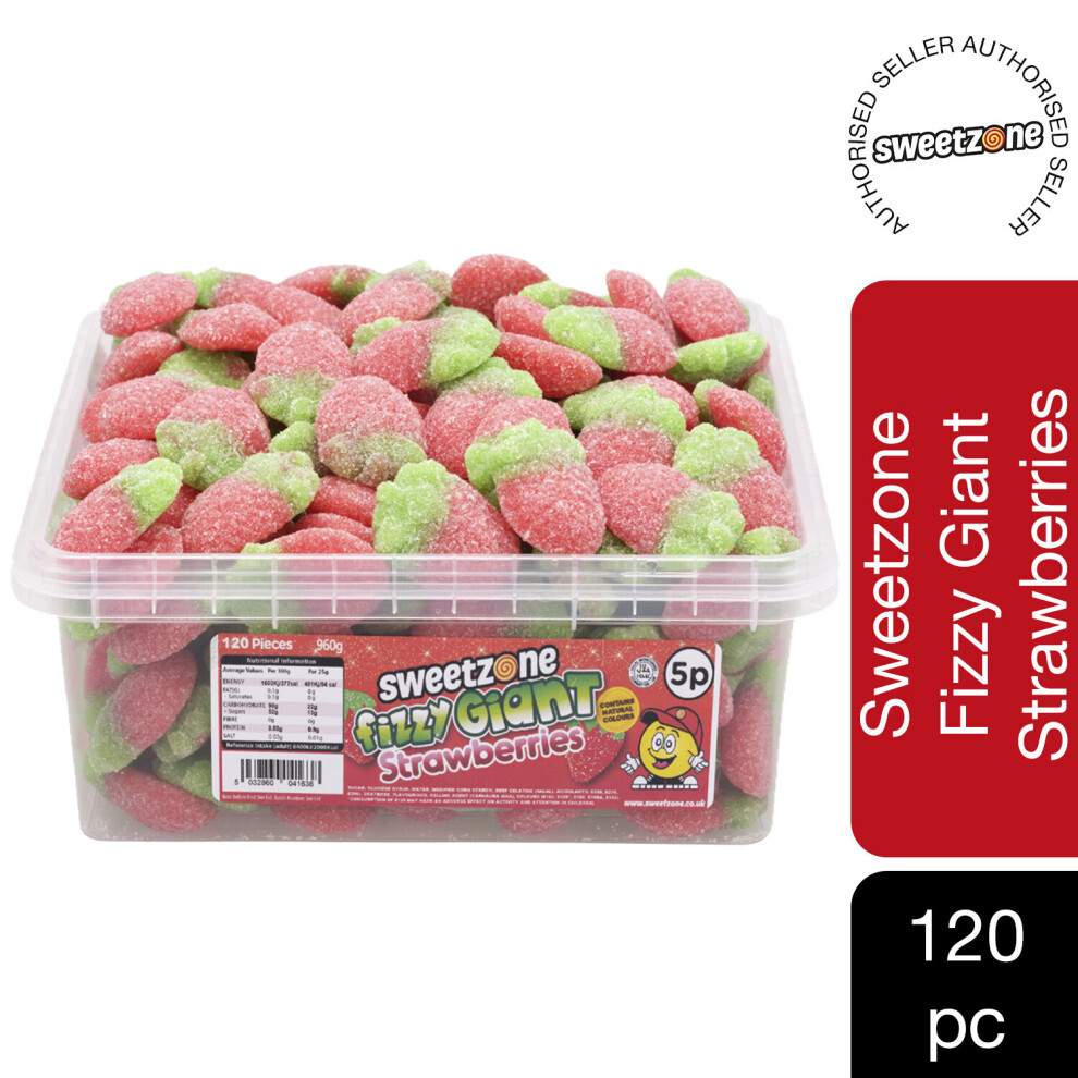 SweetZone Fizzy Giant Strawberries 800g Tub of HMC Approved 100% Halal Sweets