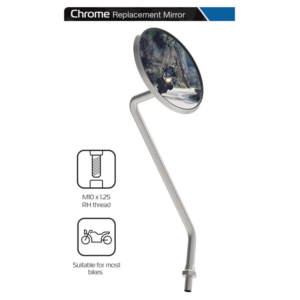 Oxford Universal Oxford Chrome Motorcycle Rearview Mirror Glass Left 10Mm 5030009145698
