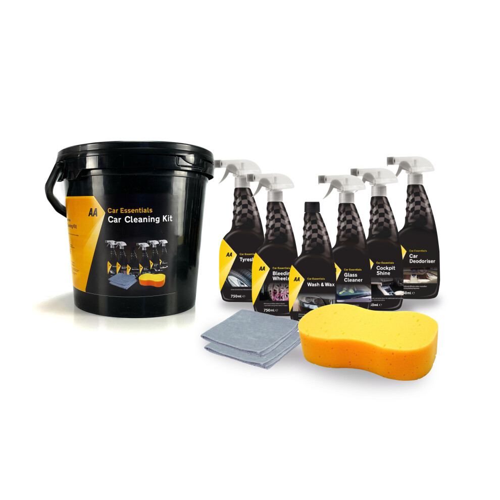 AA Car Cleaning kit 6 x 750ml with Sponge 10L Bucket 2 x cloths