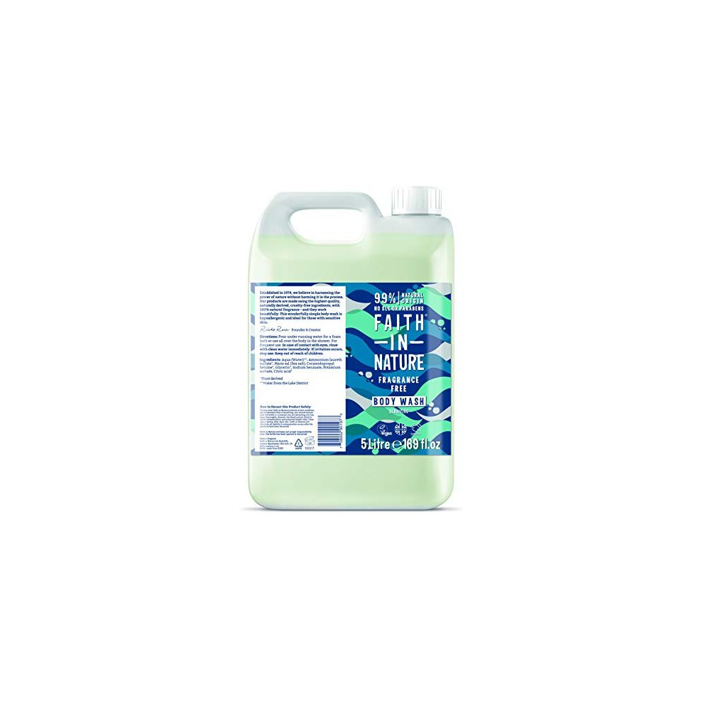 Faith in Nature Natural Fragrance Free Body Wash, Sensitive Vegan and Cruelty Free, Parabens and SLS Free, 5L Refill Pack,5000011011501