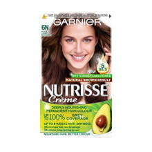 Garnier Nutrisse Brown Hair Dye Permanent, Up to 100 Percent Grey Hair Coverage, with NEW 5 Oils Conditioner - 6N Nude Light Brown