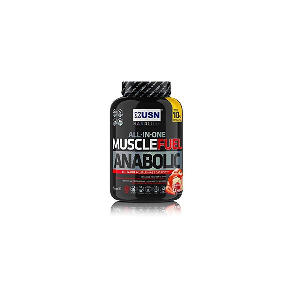 USN Muscle Fuel Anabolic All in one Muscle Building protein shake with Creatine, Strawberry, 2.2 Kg,