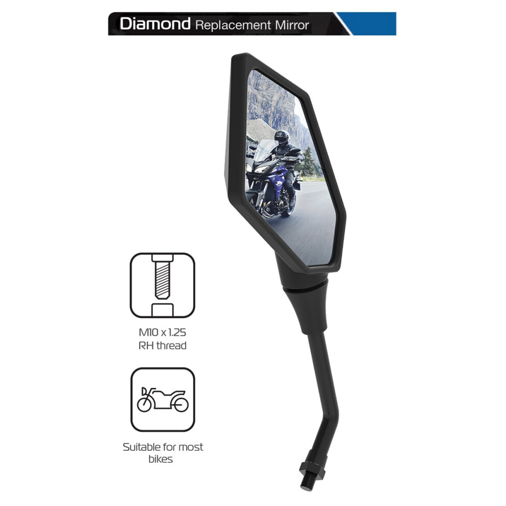 Oxford Motorcycle Rearview Mirror Diamond Motorbike Rear View Mirror Left Black 5030009145704