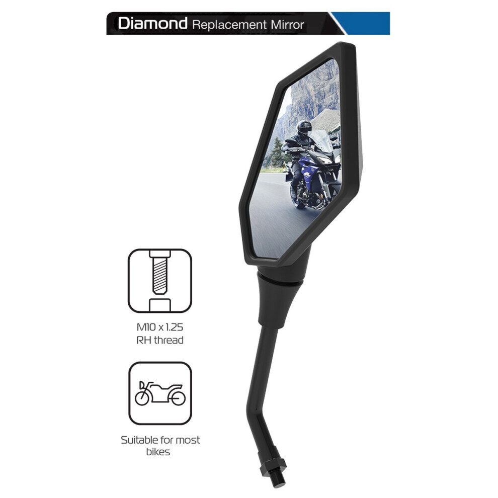 Oxford Motorcycle Rearview Mirror Diamond Motorbike Rear View Mirror Right Black 5030009145711