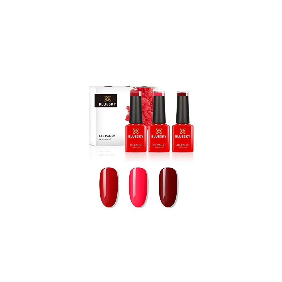 Bluesky Gel Nail Polish Set, Reds, 3 x 5 ml, Gift Set (Requires Curing Under UV/LED Lamp)