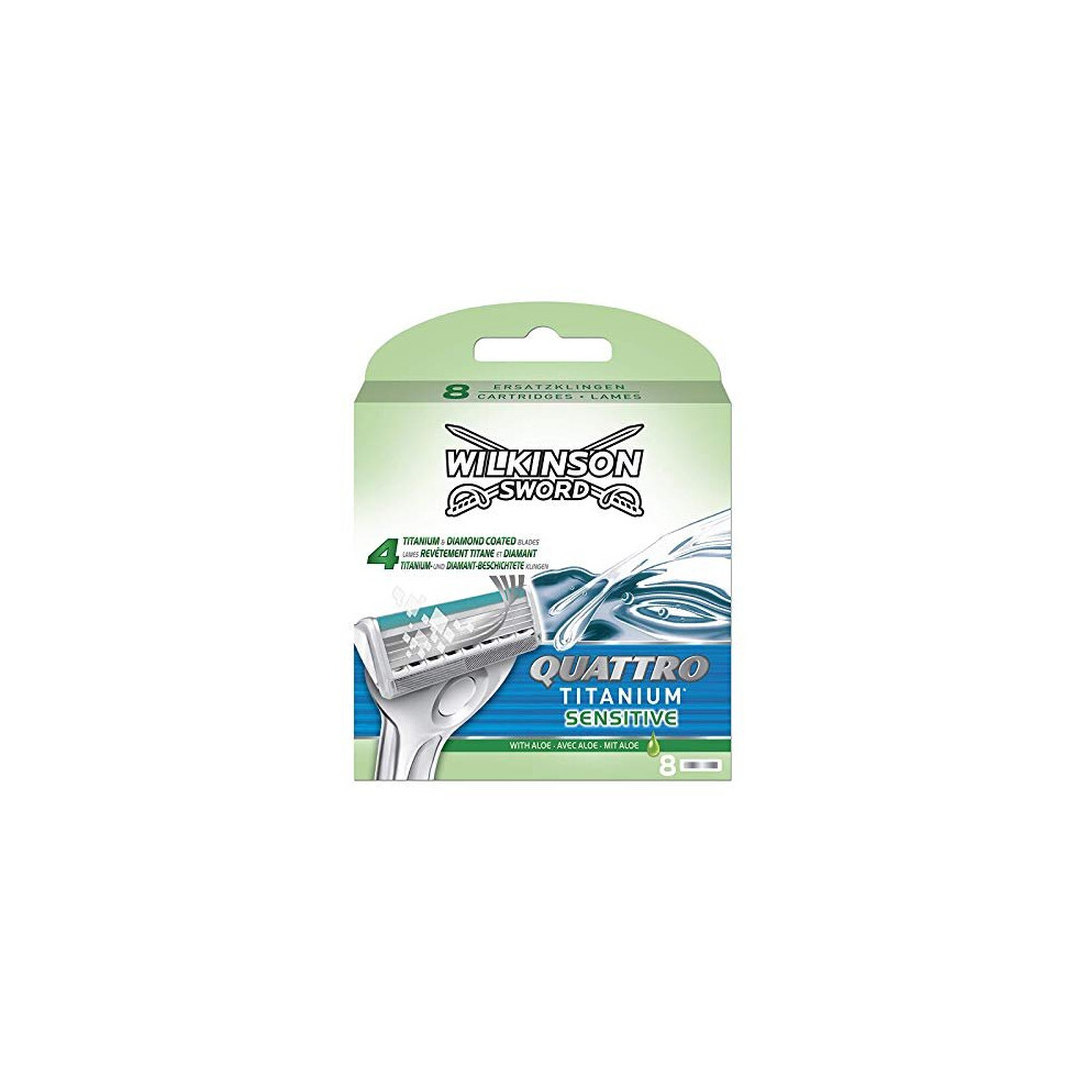 Wilkinson Sword Quattro Titanium Sensitive Refill Razor Blade Cartridges - Pack Of 8 Cartridges