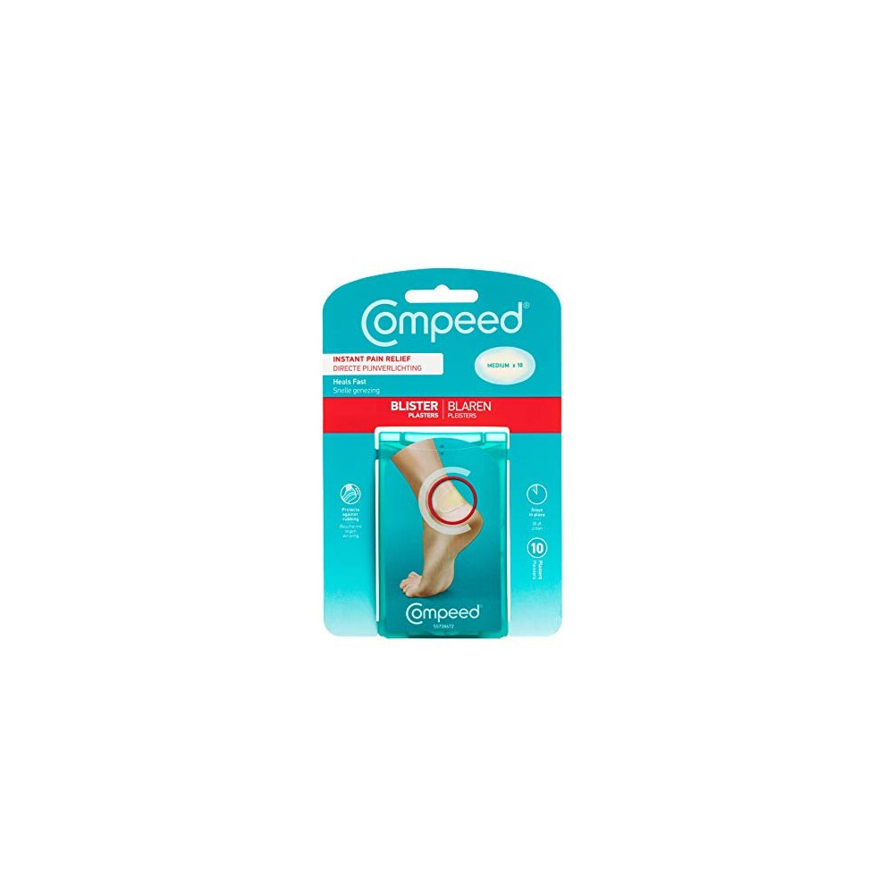 Compeed Medium Size Blister Plasters, 10 Hydrocolloid Plasters, Foot Treatment, Heal fast, Dimensions: 4.2 cm x 6.8 cm