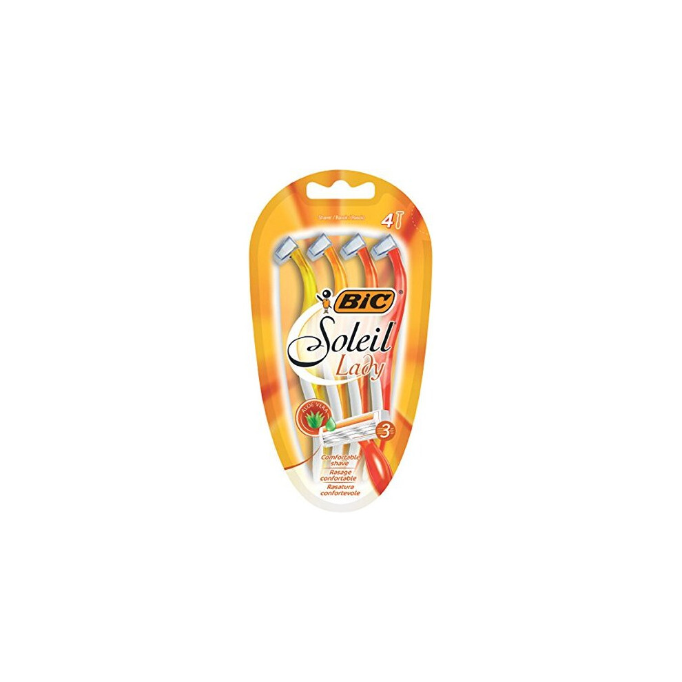 Bic Soleil Triple-Blade Women's Razors, Pack of 4 Disposable Women's Razors with Twin Lubricating for A Smoother Glide