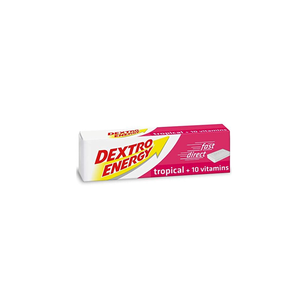 Dextro Energy Tropical Glucose Tablets + 10 Vitamins, 47 g, 24 packs, MultiVitamin Energy Tablets, for a Quick Burst of Glucose