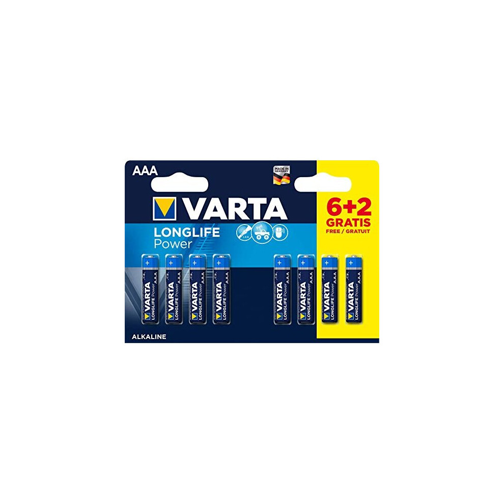 Varta Vartaââ Âãã Long Life Power/Ââ High Energy Alkaline Battery Aaa X 6Ââ + 2Ââ Free (Lr03) (Package May Vary)