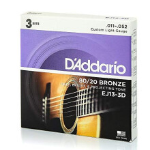 D'Addario EJ13-3D 80/20 Custom Light 11-52 Bronze Acoustic Guitar Strings