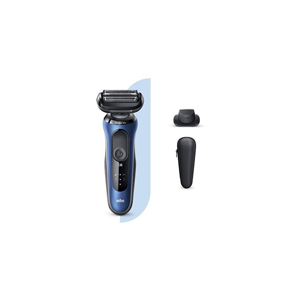 New Braun Men's Series 6 Electric Shaver For With Precision Beard Trimmer, Wet And Dry, Rechargeable, Cordless Foil Razor, 60-B1200s Blue