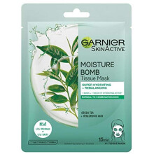 Garnier Moisture Bomb Tissue Mask, Green Tea Hydrating Tissue Face Sheet Mask Combination Skin 32 g
