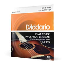 Struny do gitary D'Addario - Struny do gitary akustycznej - Flat Tops Fosphor Bronze - Do gitary 6-strunowej - Cieple, pljasne brzmienie - EFT15 - E