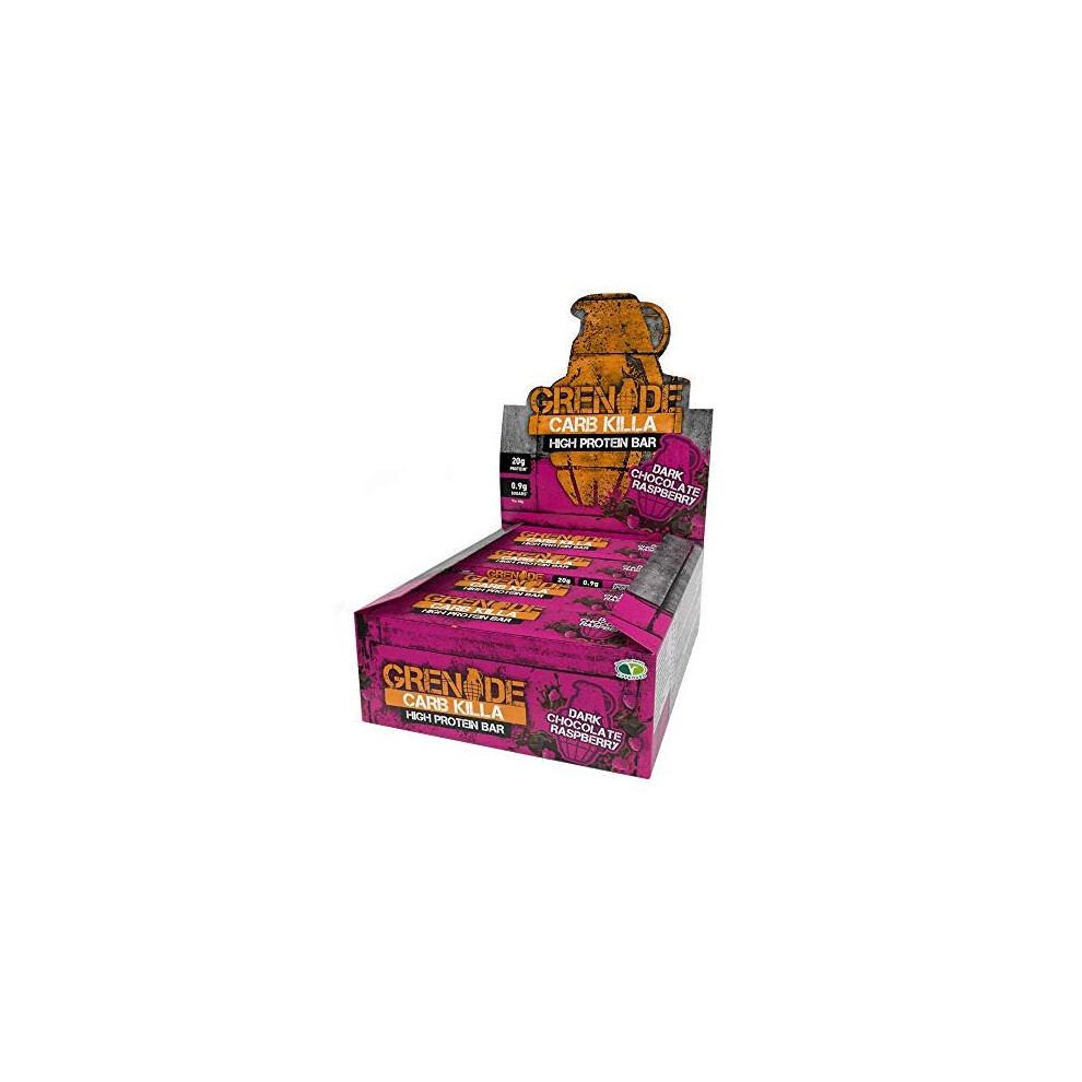 Grenade Carb Killa High Protein and Low Carb Bar, 12 x 60 g - Dark Chocolate Raspberry