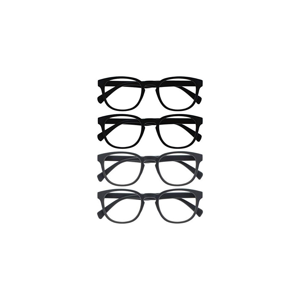 Opulize Pop 4 Pack Retro Round Smooth Matt Black Grey Mens Womens Reading Glasses Spring Hinges RRRR2-1177 +3.00-image-OPC-P6FHBDC-NEW