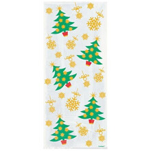 Unique Party 26507 - Cellophane Golden Tree Christmas Party Bags, Pack of 20