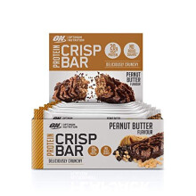 Optimum Nutrition Protein Crisp Bar with Whey Protein Isolate, Low Carb High Protein Snacks with No Added Sugar, Peanut Butter, 10 Bar (10 x 65 g)