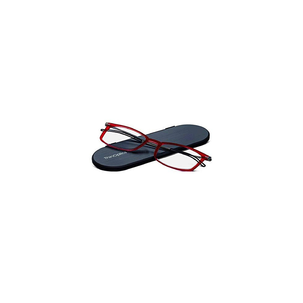 Thinoptics Brooklyn Reading Glasses 1.0 Red Frames + Milano Magnetic Case - Compact Foldable Reading Glasses 1.00 Strength Reading Glasses