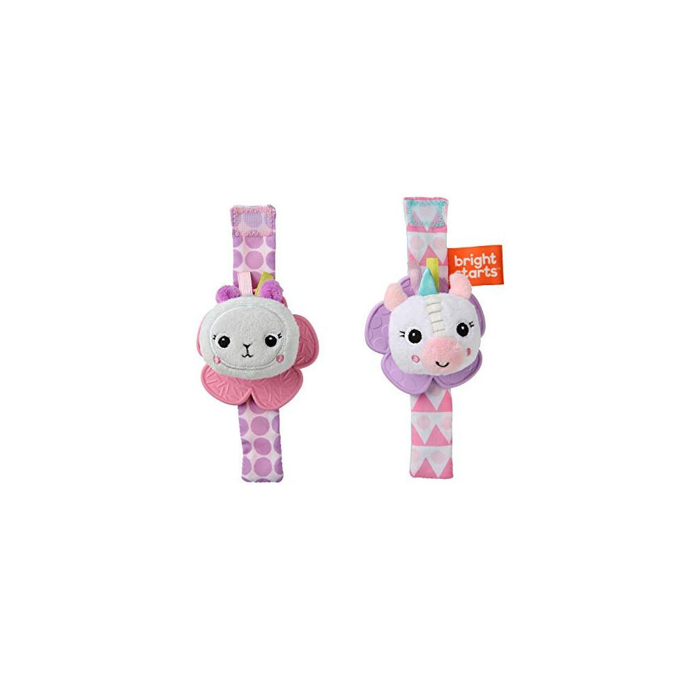 Bright Starts Rattle & Teethe Wrist Pals Toy - Set of Two, Unicorn & Llama