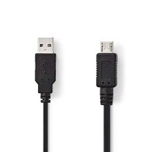 USB-Kabel | USB 2.0 | USB-A Stecker | USB Micro-A | 480 Mbps | Vernickelt | 2,00 m | Rund | PVC | Schwarz | Plastikbeutel