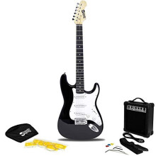 RockJam RJEG02-SK-BK Full Size Electric Guitar Superkit with Guitar Amplifier Guitar Strings Guitar Strap Guitar Bag and Guitar Cable Black