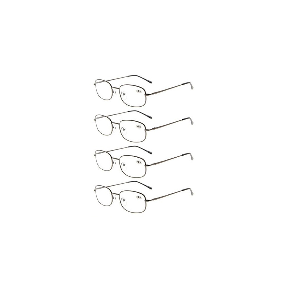 Eyekepper 4 Pairs Reading Glasses Metal Gunmetal Frame Reader Eyeglasses with Spring Hinges for Men Women Reading