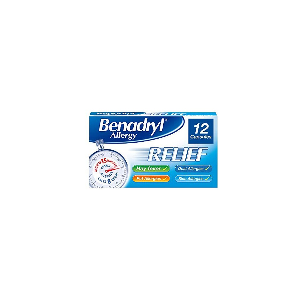 Benadryl Allergy Relief Capsules - Fast-Acting Antihistamine Capsules - Starts To Work In 15 Minutes - 12 Capsules