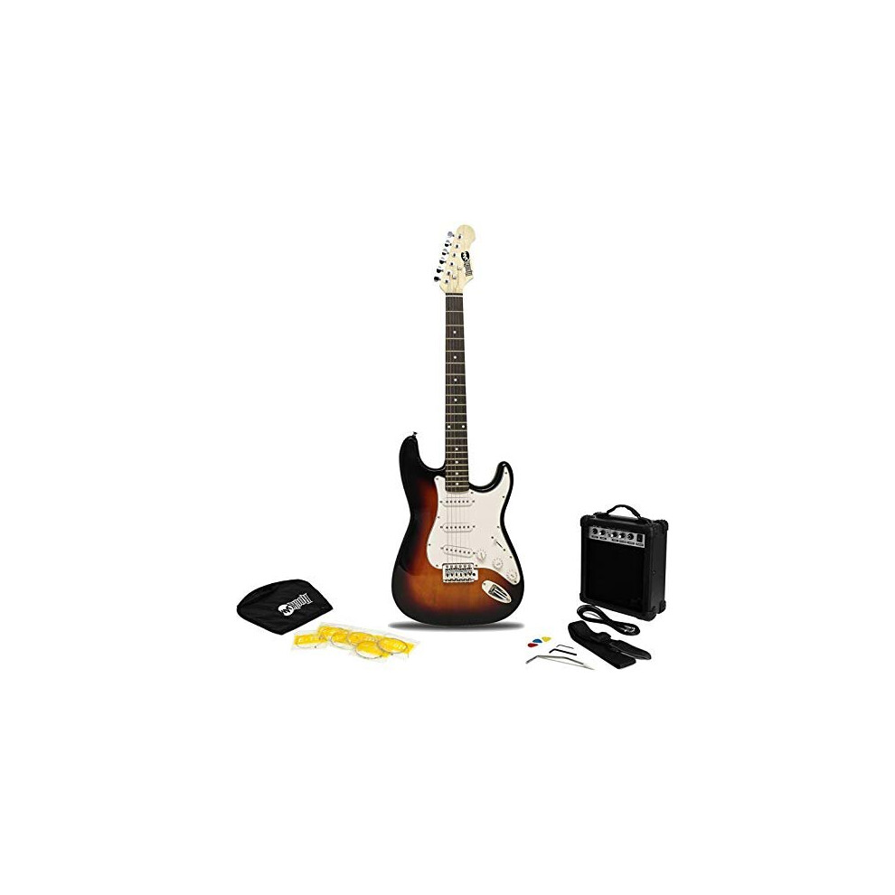 RockJam RJEG02-SK-SB Full Size Electric Guitar Superkit with Guitar Amplifier Guitar Strings Guitar Strap Guitar Bag and Guitar Cable Sunburst-image-OPC-P6FHM8S-NEW