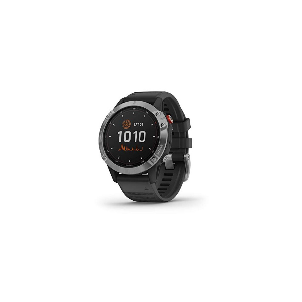 Garmin FÃÃnix 6 Solar, Solar-powered Multisport GPS Watch, Advanced Training Features and Data, Silver with Black Band