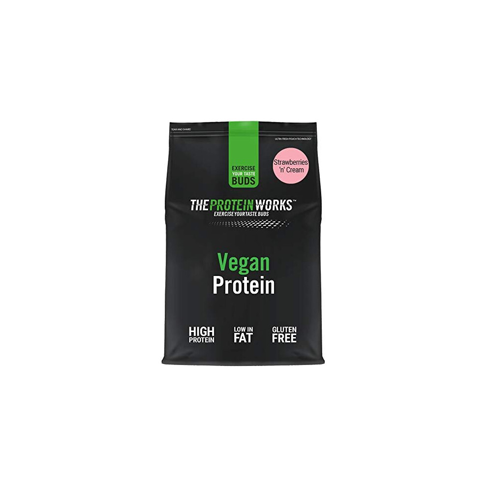 THE PROTEIN WORKS | Vegan Protein Powder | 100% Plant-Based & Natural | Gluten-Free | Zero Cruelty | Low Fat Shake | Strawberries 'n' Cream | 1 kg