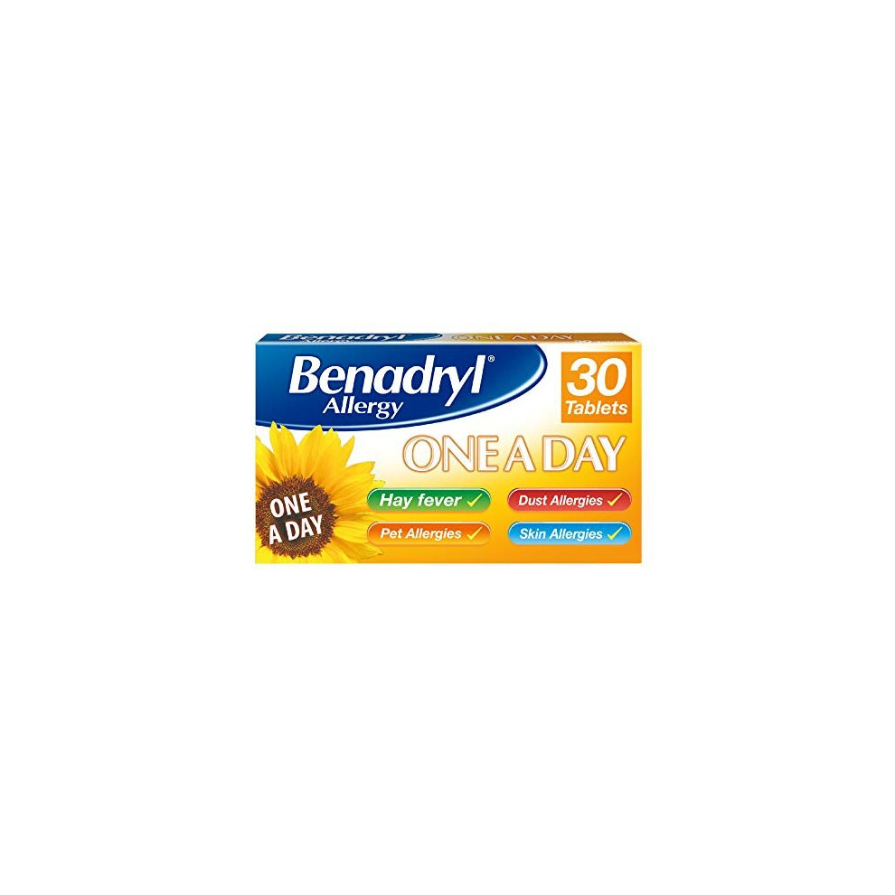 Benadryl Allergy One A Day 10 Mg Tablets - Effective And Long Lasting Relief From Hay Fever, Pet, Skin And Dust Allergies - 30 Tablets