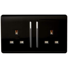 Trendi Switch ART-SKT213LBK Trendi 2 Gang Artistic Modern Glossy Switched Tactile Plug Socket - Black