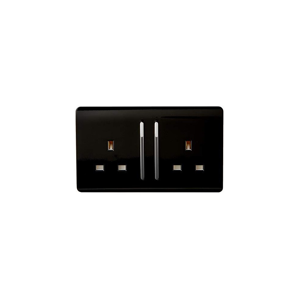 Trendi Switch ART-SKT213LBK Trendi 2 Gang Artistic Modern Glossy Switched Tactile Plug Socket - Black