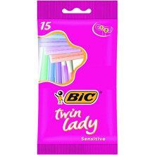 Bic Twin Lady Sensitive Razors, Pack of 15, Disposable Razors with Two Blades for a Close and Precise Shave