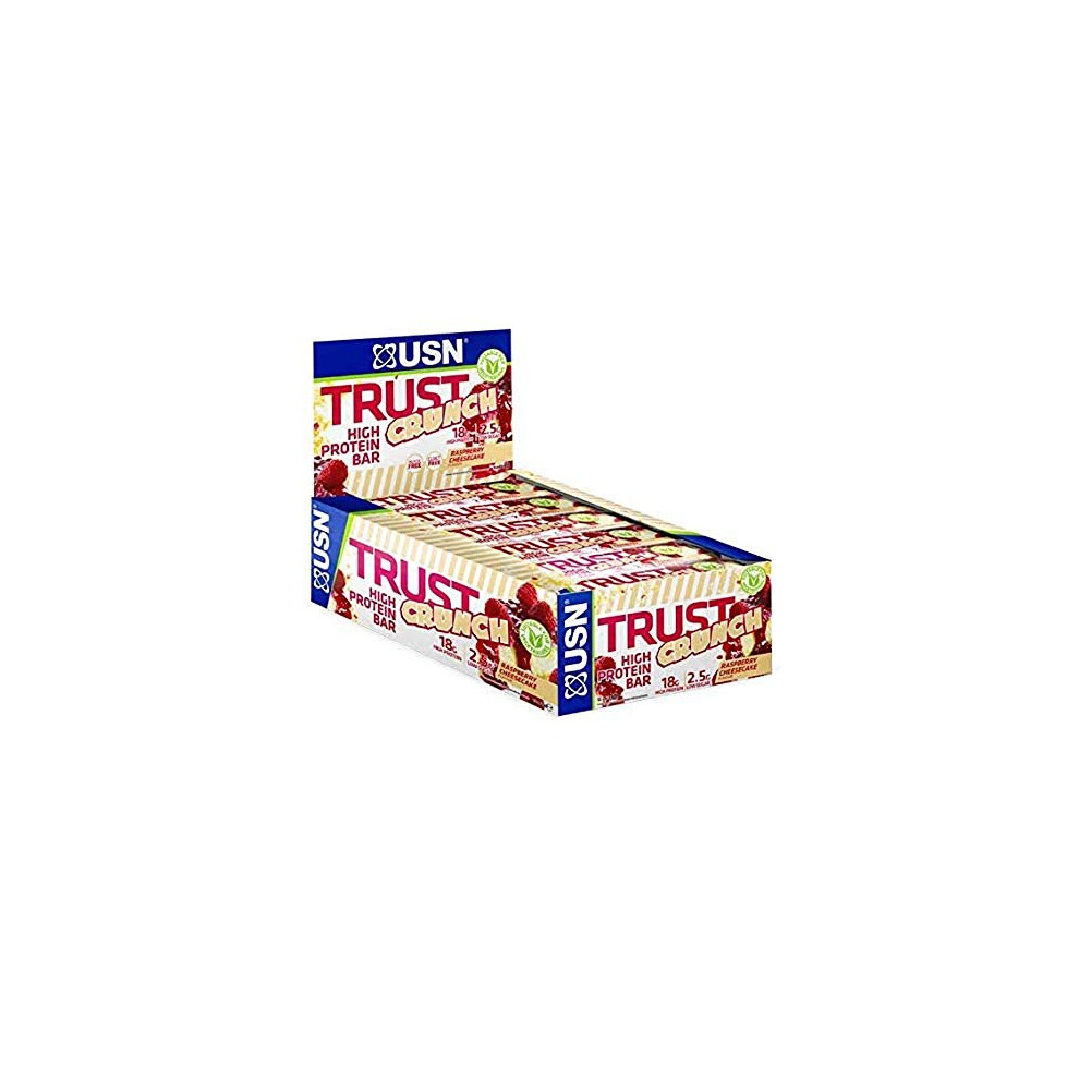 USN Trust Crunch Protein Bar, Low Sugar, 20 g of Protein Per Protein Bar, Raspberry Cheese Cake, 12 x 60 Protein Bars