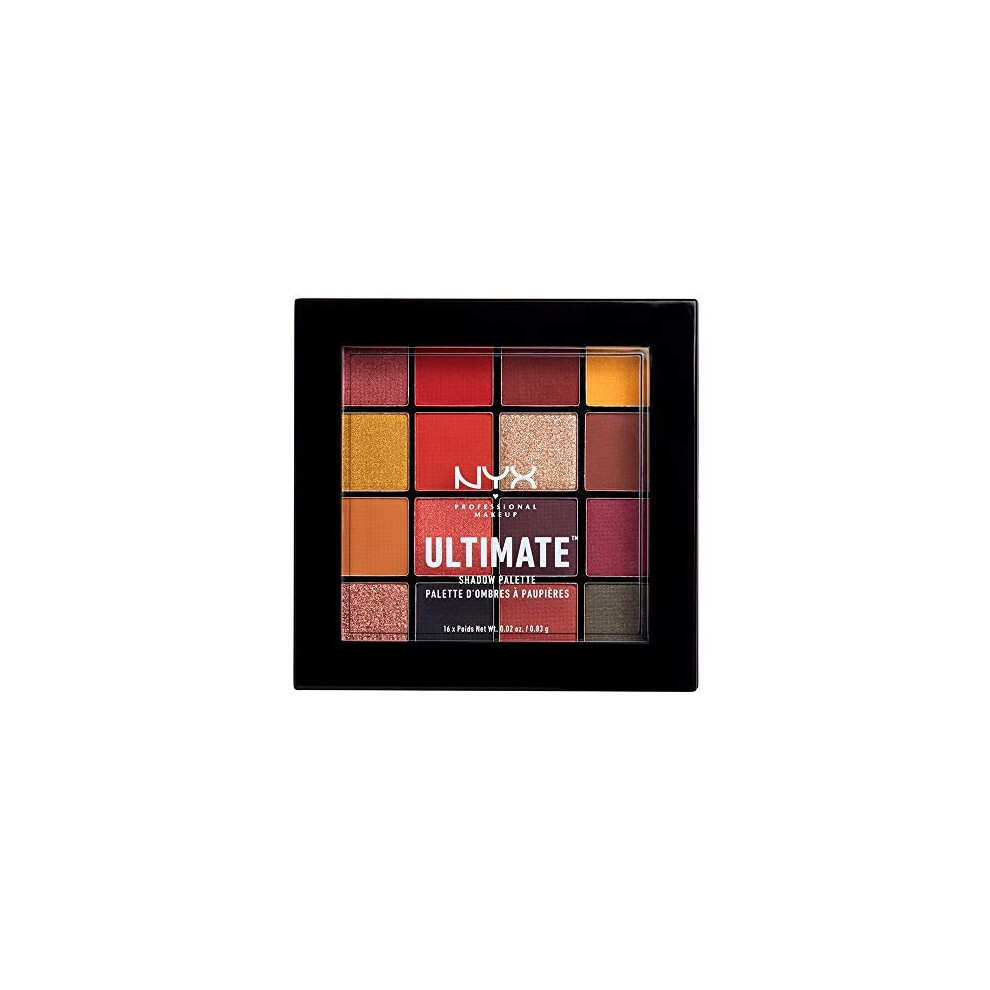 NYX Professional Makeup Ultimate Eye Shadow Palette, Pressed Pigments, 16 Shades, Matte, Satin, Metallic, Shade: Phoenix