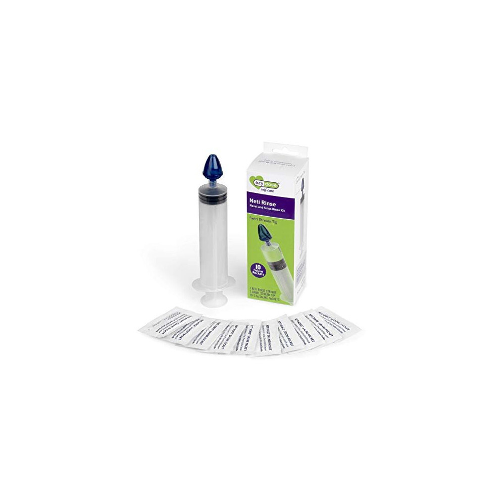 Ezy Dose Neti Sinus Rinse Kit, Nasal Syringe For Allergy Relief, Nasal Flushing Kit With 10 Saline Packets