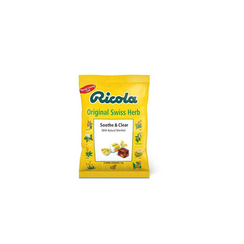 Ricola Soothe & Clear Original Herb Bag, Naturally Soothing Throat Lozenges, 75 g Pack of 12 Bags